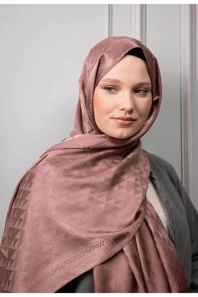 MODA Üçgen Desen Parlak Jakar Şal Küllü Vizon