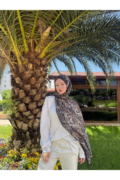 MODA Soft Pamuk Etnik Desen Şal Siyah-Turuncu - 3