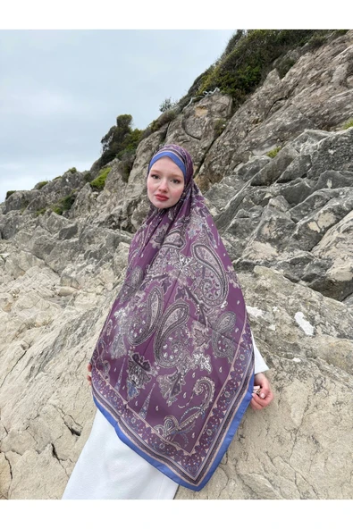 MODA Timeless Wieve Serisi Etnik Desen Şal Mürdüm-Mavi - 3