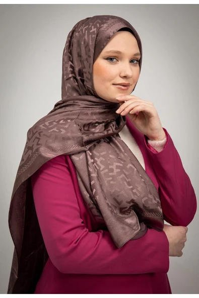 MODA Geometrik Desen Parlak Jakar Şal Kahve