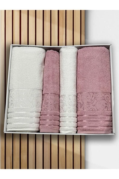 Deren Hamam Takımı 4 Parça Krem - Gül Kurusu