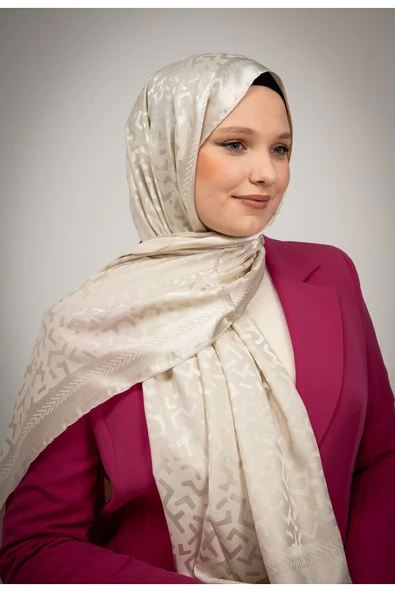 MODA Geometrik Desen Parlak Jakar Şal Krem - 2