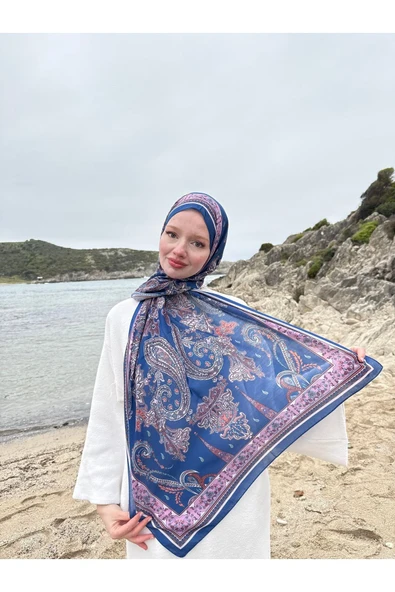 MODA Timeless Wieve Serisi Etnik Desen Şal Saks Mavisi - 2