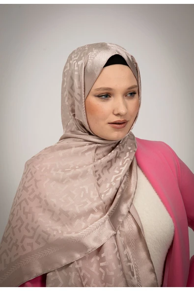 MODA Geometrik Desen Parlak Jakar Şal Sütlü Kahve - 2