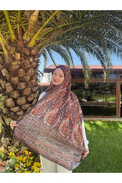MODA Soft Pamuk Etnik Desen Şal Kahve