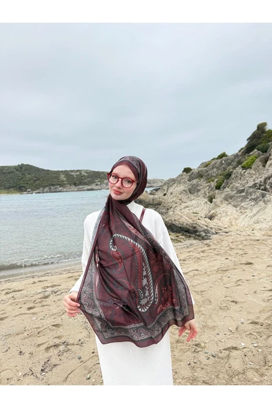 MODA Modal Soft Serisi Etnik Desen Şal Bordo - 3