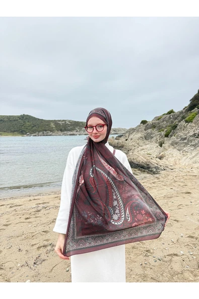 MODA Modal Soft Serisi Etnik Desen Şal Bordo - 5