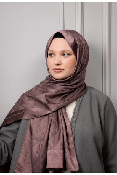 MODA Üçgen Desen Parlak Jakar Şal Kahve - 2