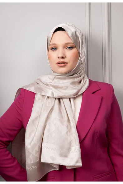 MODA Üçgen Desen Parlak Jakar Şal Fil Dişi - 4
