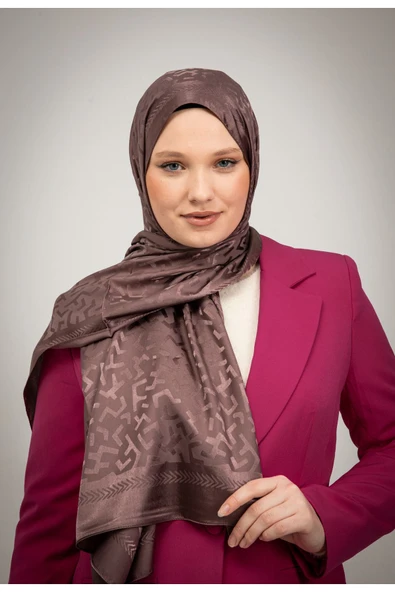MODA Geometrik Desen Parlak Jakar Şal Kahve - 2
