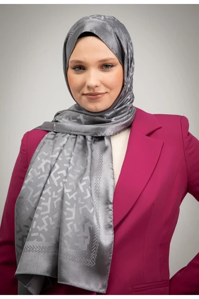 MODA Geometrik Desen Parlak Jakar Şal Gri