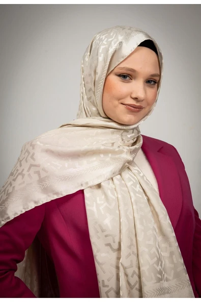 MODA Geometrik Desen Parlak Jakar Şal Krem