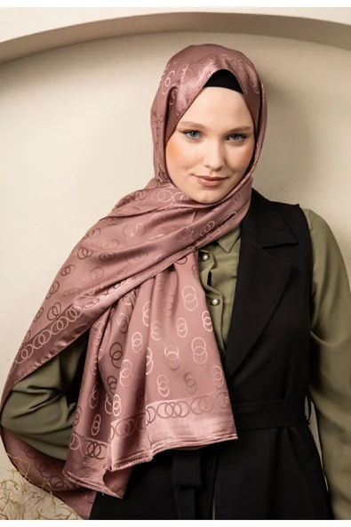 MODA Zincir Desen Parlak Jakar Şal Vizon - 2