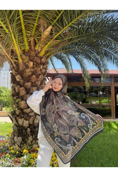 MODA Timeless Wieve Serisi Etnik Desen Şal Siyah-yağ Yeşili-pembe - 3