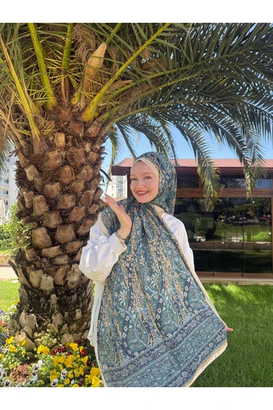 MODA Soft Pamuk Etnik Desen Şal Yeşil - 5
