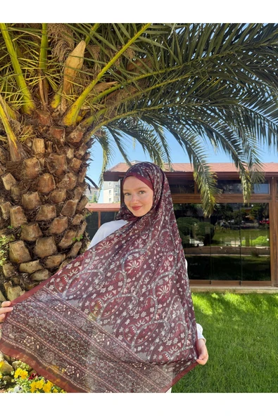 MODA Soft Pamuk Etnik Desen Şal Bordo-gri