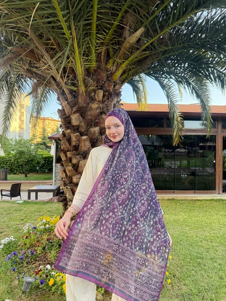MODA Soft Pamuk Etnik Desen Şal Mürdüm