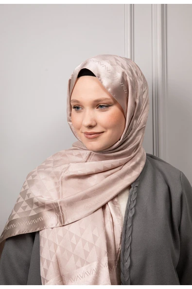 MODA Üçgen Desen Parlak Jakar Şal Sütlü Kahve - 5