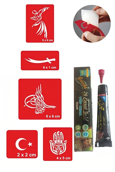 Kruvazör Tuğra Bayrak Hint Kınası ile Geçici Dövme Yapma Seti