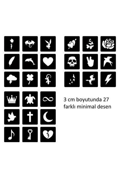 Kruvazör Minimal 27 Adet Şablon Seti 3 cm Geçici Dövme Şablonu