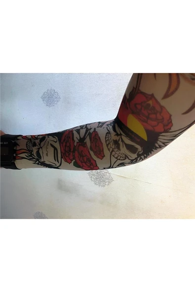 Kruvazör Çift Kol Giyilebilir Dövme İskeletor Desenler Tattoo Sleeve