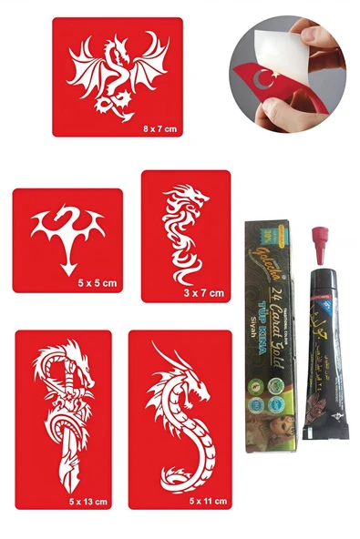 Kruvazör Dragon Hint Kınası ile Geçici Dövme Yapma Seti
