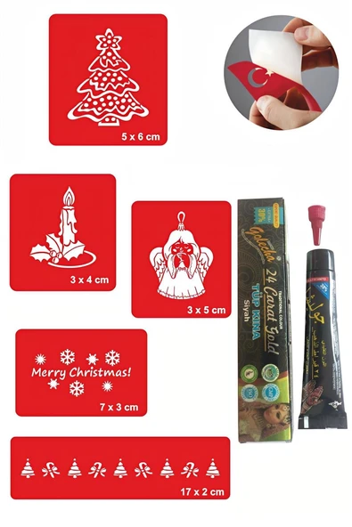Kruvazör Yeni Yıl Çam ağacı Hint Kınası ile Geçici Dövme Yapma Seti
