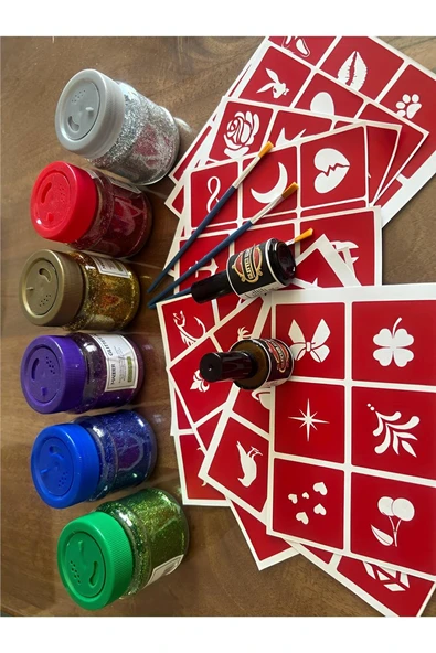 Kruvazör Mega Simli Dövme Seti 2 Adet Glitter Tattoo 100 şablon 6 adet büyük sim hediyeli