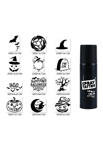 Kruvazör Halloween Cadılar Bayramı Spray Tattoo Geçici Dövme Seti