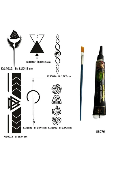 Kruvazör Şerit Sırt Bacak Tüp Kına ve Fırça hediyeli Tattoo Geçici Dövme Seti
