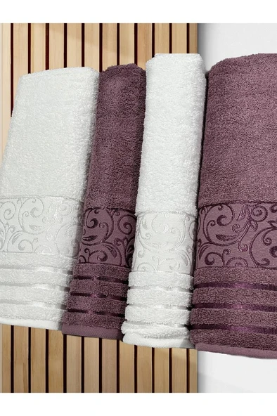 Deren Hamam Takımı 4 Parça Krem - Mürdüm - 4