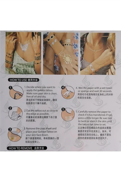 Kruvazör Flash Tattoos Altın Yaldızlı Geçici Dövme 4 Kartela Birden Model4 - 2