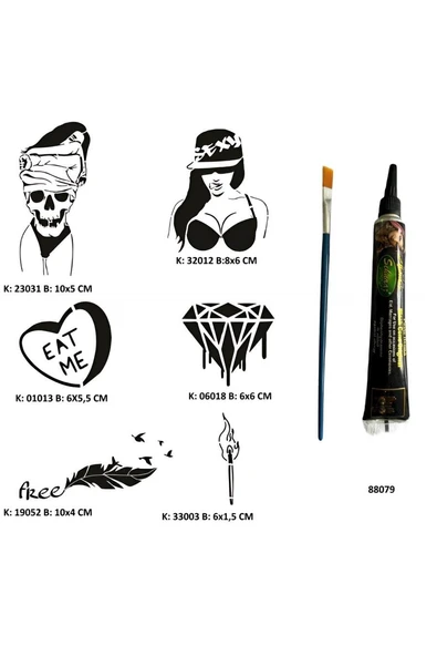 Kruvazör Davetkar Modeller Tüp Kına ve Fırça hediyeli Tattoo Geçici Dövme Seti
