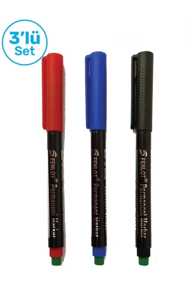 Fenlot Karışık Renk Asetat Permanent Cd Kalemi Medium Uçlu (3lü set)