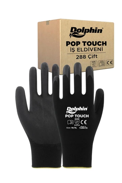 Süpertrend  Dolphin Polyester Poliüretan İş Eldiveni Siyah Pop Touch 10-xl 288 Çift - Koli
