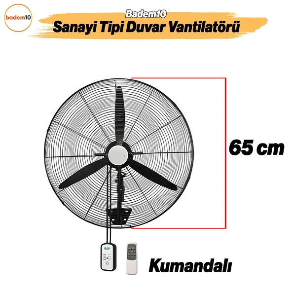 Sanayi Tipi Kumandalı Duvar Vantilatörü 65 cm 190W Endüstriyel Sessiz Duvara Monte Fan - 2