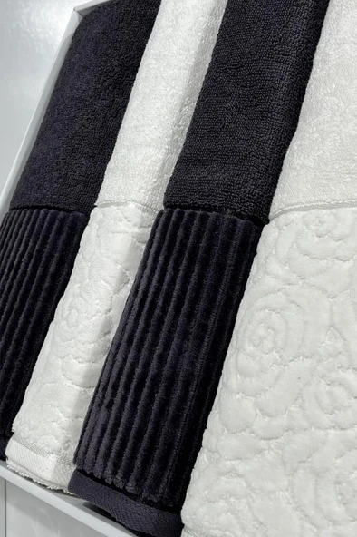 Sevgi Hamam Takımı 4 Parça Krem - Antrasit - 3