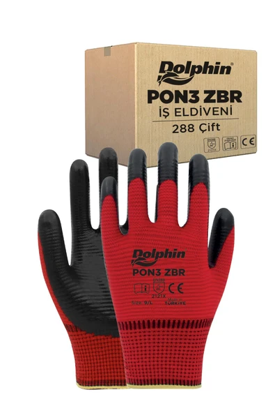 Süpertrend  Dolphin Polyester Nitril İş Eldiveni Kırmızı/siyah Pon3 Zbr 9-l 288 Çift - Koli
