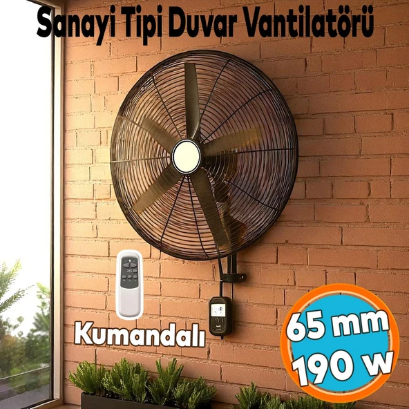 Sanayi Tipi Kumandalı Duvar Vantilatörü 65 cm 190W Endüstriyel Sessiz Duvara Monte Fan