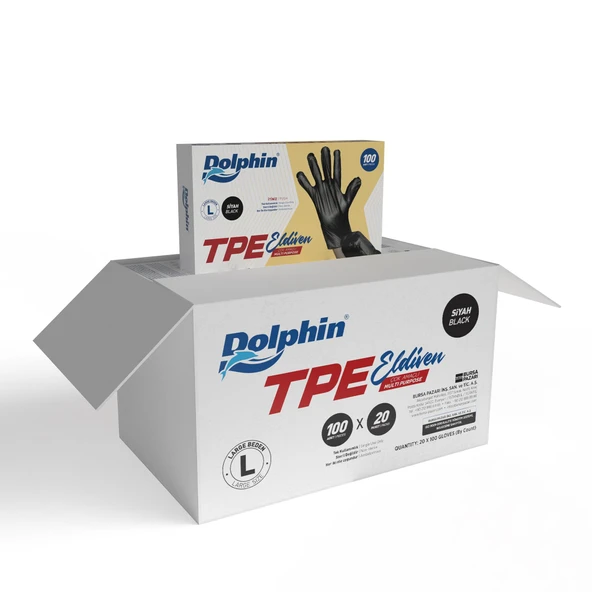 Süpertrend  Dolphin Siyah Tpe Eldiven L Beden 100 Adet X 20 Paket - Koli