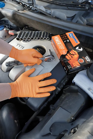 Süpertrend  Dolphin Powergrip Ekstra Kalın Turuncu Nitril Eldiven Elmas Dokulu L 50 adet X 20 Paket - Koli - 4