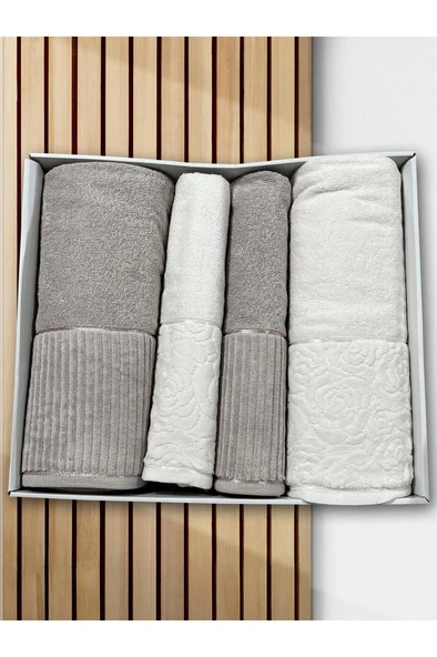 Sevgi Hamam Takımı 4 Parça Krem - Bej
