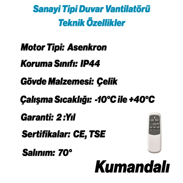 Sanayi Tipi Kumandalı Duvar Vantilatörü 65 cm 190W Endüstriyel Sessiz Duvara Monte Fan - 4