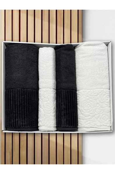 Sevgi Hamam Takımı 4 Parça Krem - Antrasit