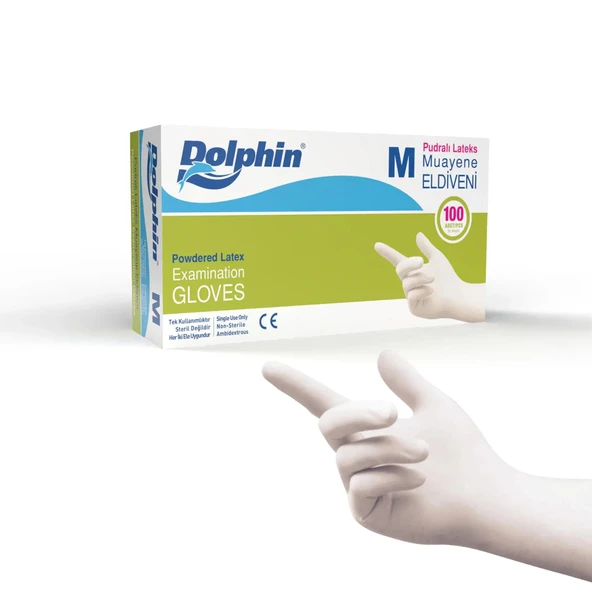Süpertrend  Dolphin Pudralı Lateks Muayene Eldiveni M Beden - 1 Kutu - Mdr