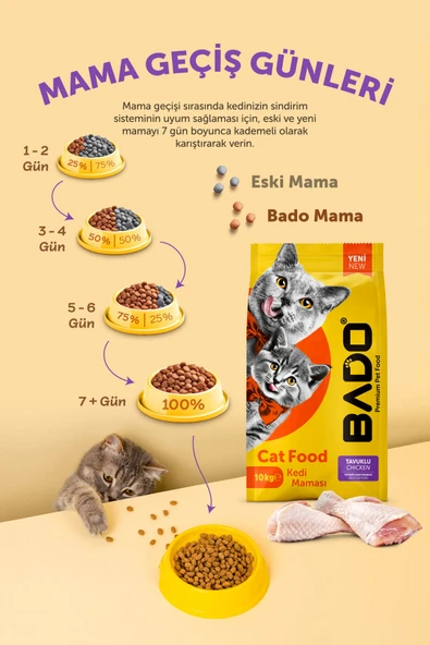 Bado Yetişkin Kedi Maması Tavuklu 10 Kg - 5