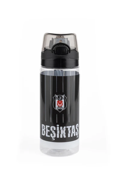 Beşiktaş İnce Çubuk Desenli 500 ML Plastik Matara Pipetli Suluk Yeni Sezon