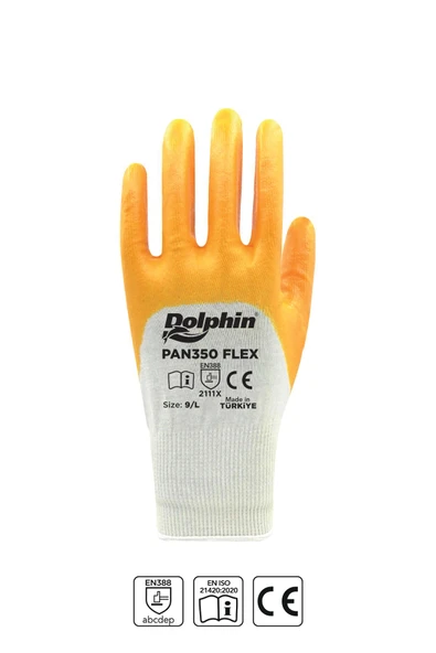 Süpertrend  Dolphin Pamuk Nitril İş Eldiveni Beyaz/sarı Pan350 Flex 9-l 12 Çift