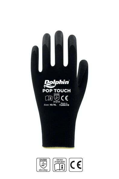 Süpertrend  Dolphin Polyester Poliüretan İş Eldiveni Siyah Pop Touch 10-xl 1 Çift