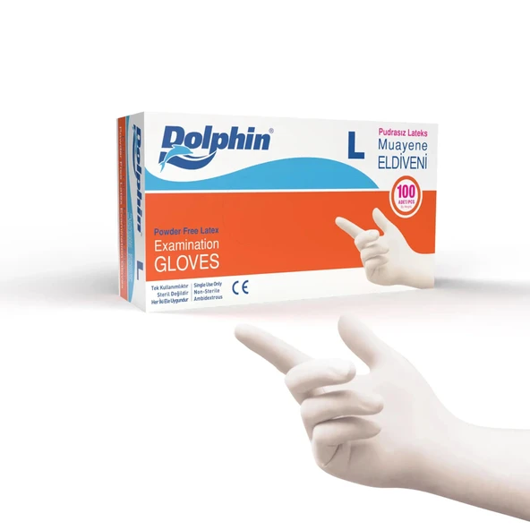 Süpertrend  Dolphin Pudrasız Lateks Muayene Eldiveni L Beden 100 Adet - Mdr
